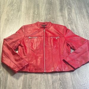 Valerie Stevens Red Leather Jacket Women’s Small DISTRESSED